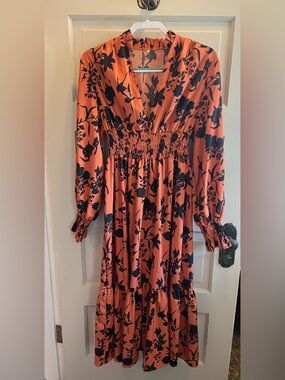 Long Sleeve Floral Maxi Dress in Rust and Black